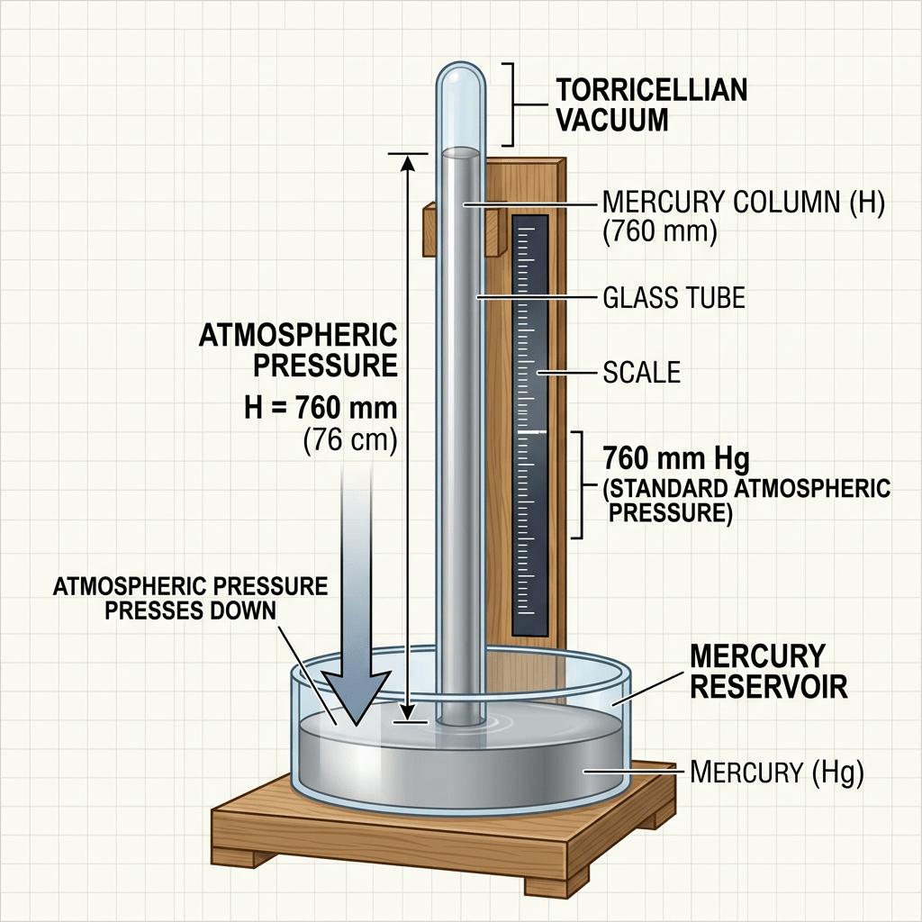 Simple laboratory mercury barometer diagram