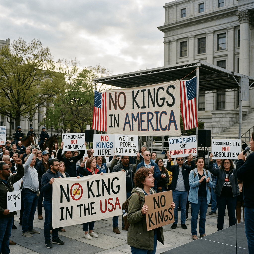 No Kings in America protest scene